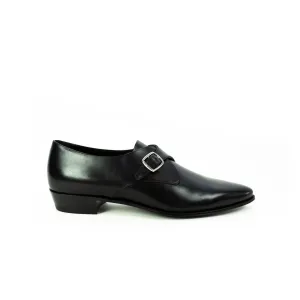 Jacno Black Leather Buckle Loafer