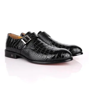 John Foster Crocodile Skin Black Leather Shoe