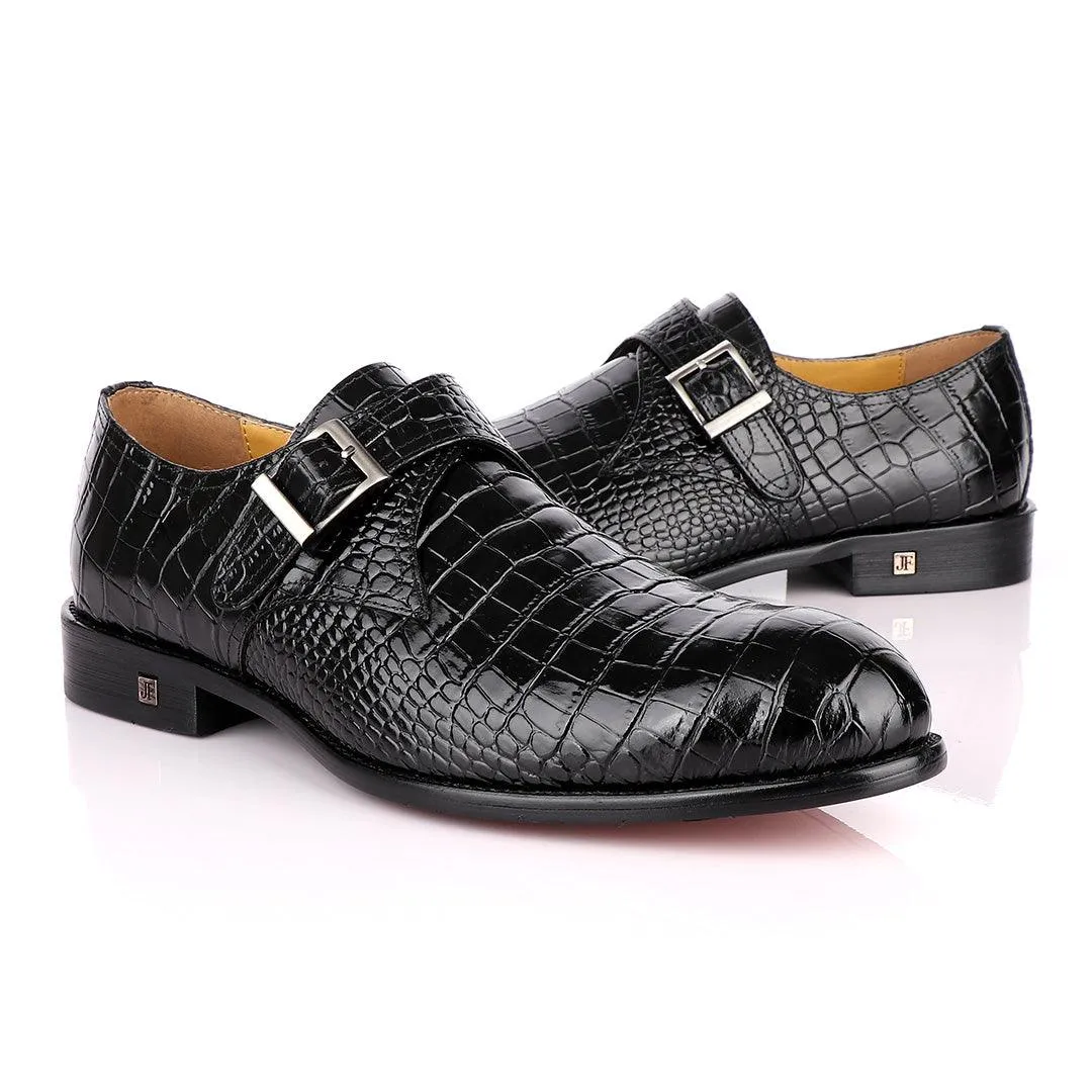 John Foster Crocodile Skin Black Leather Shoe