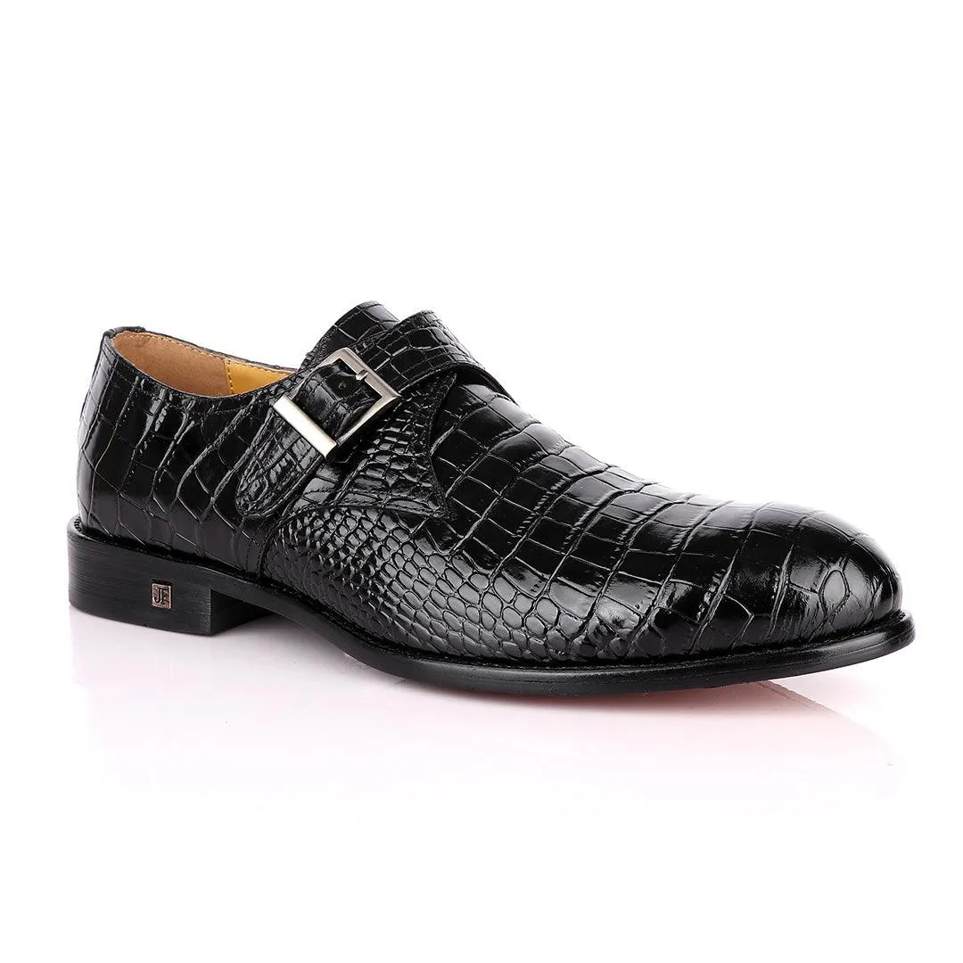 John Foster Crocodile Skin Black Leather Shoe