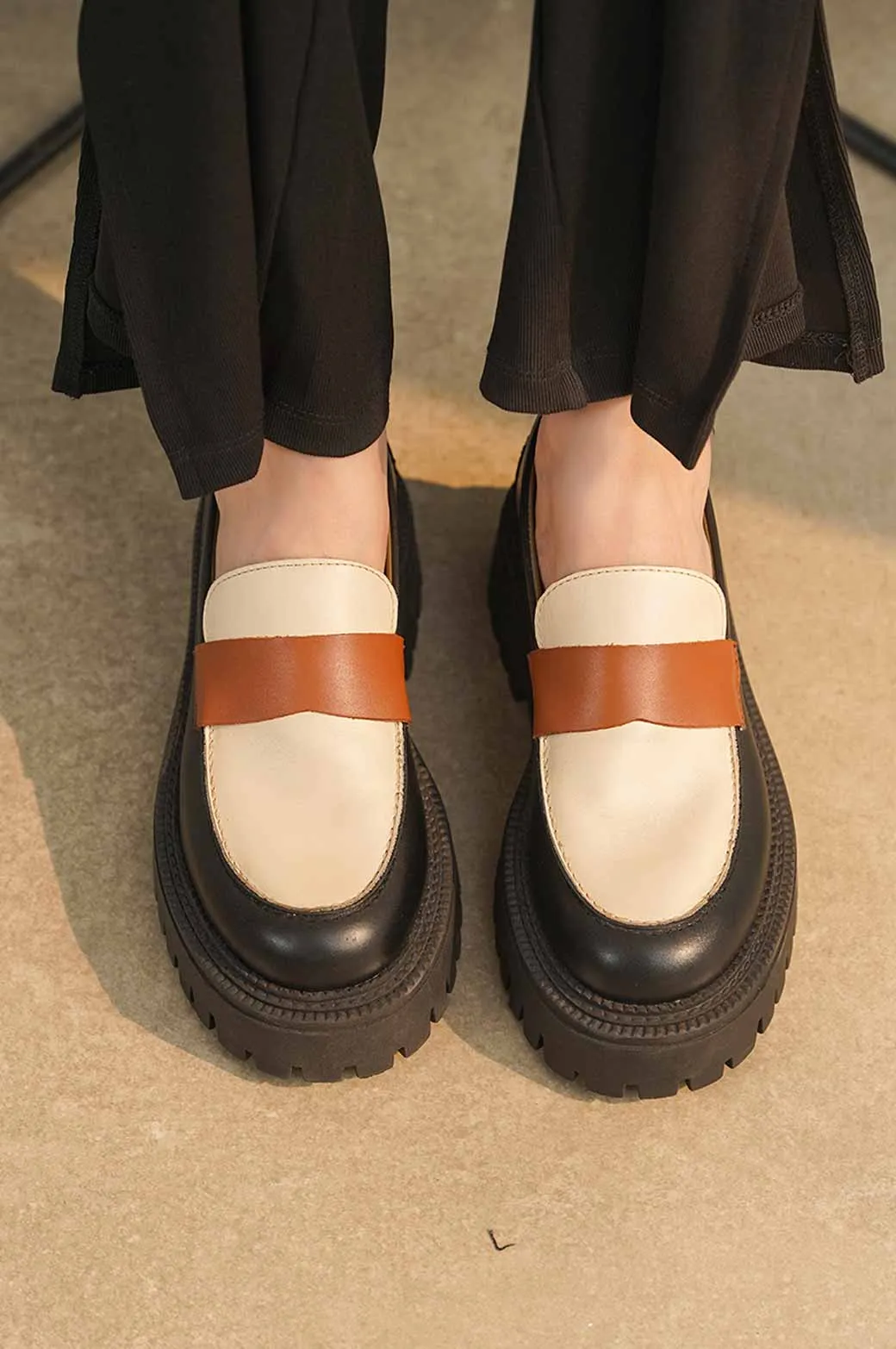 LEATHER TRACK SOLE LOAFERS