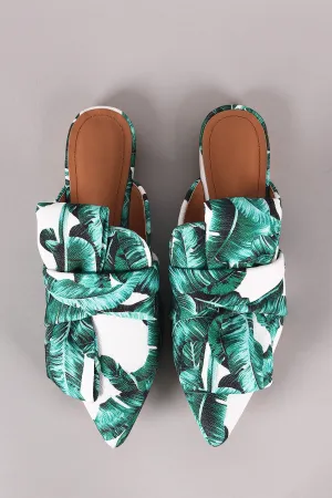 Leaves Print Pointy Toe Mule Flat