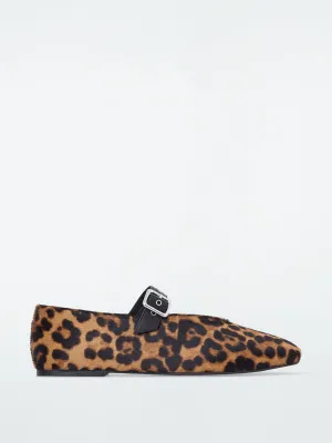 Leopard-print pony hair ballet flats