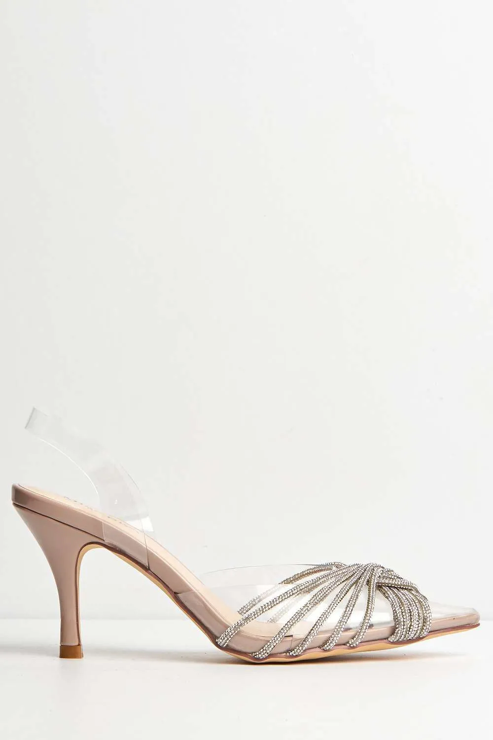 Liz Diamante Embellished Sling Back Perspex Court Shoes in Nude