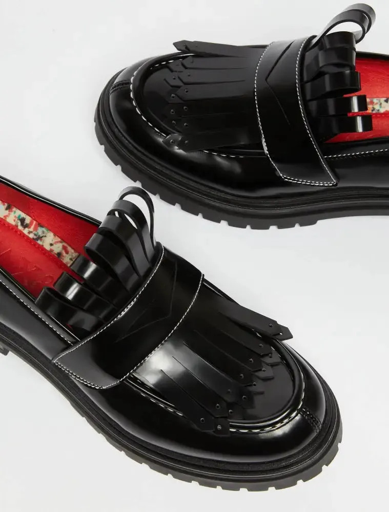 Maxi-Fringed Loafers - Black