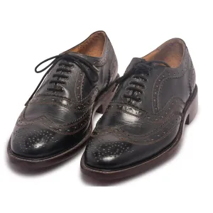 Mens Black Oxford Wingtip Brogue Shoes with Brown stitching