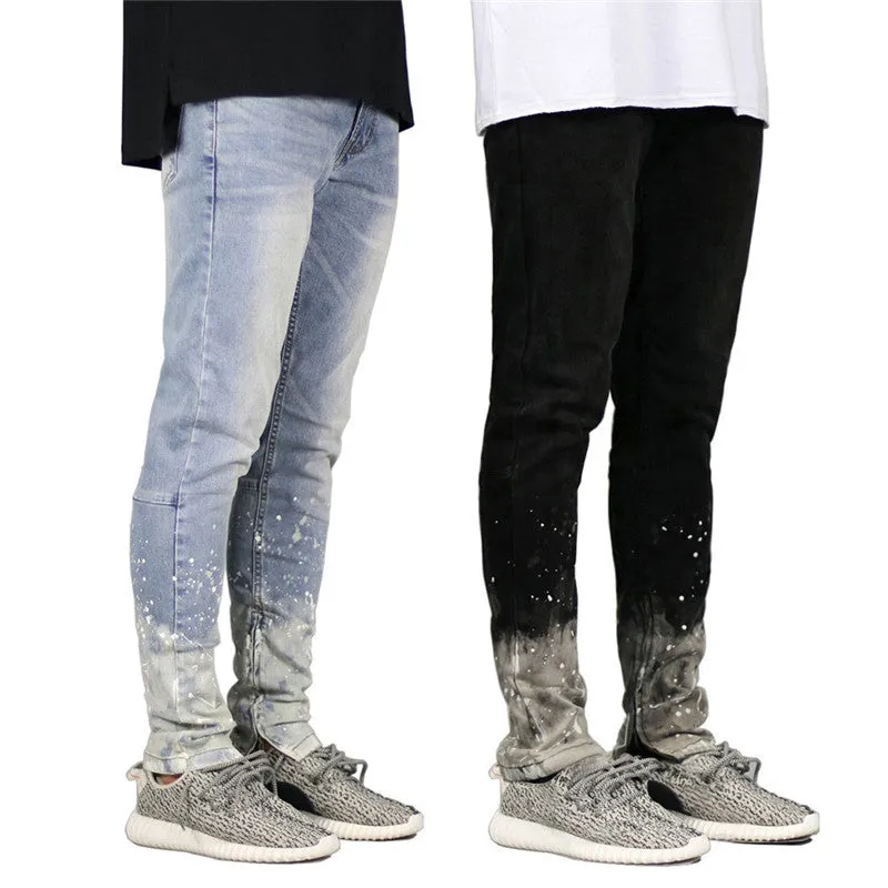 Men's Jeans Gradient Color Casual Skinny Long Straight Pants