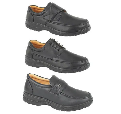 Mens Shoe Laced Black Soft Casual Wide fit Size 6,7,8,9,10,11,12 Touch Fastener