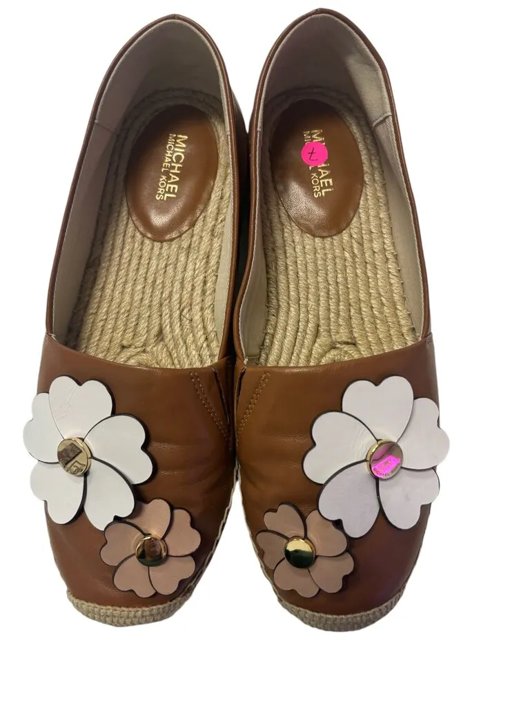 Michael Kors Kit Leather Espadrilles Brown with Flowers- Size 7