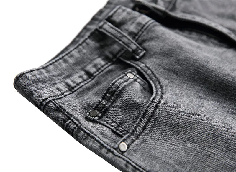 Mid Waisted Jeans Fashionable Slim Fit Men's Jeans Straight Pants