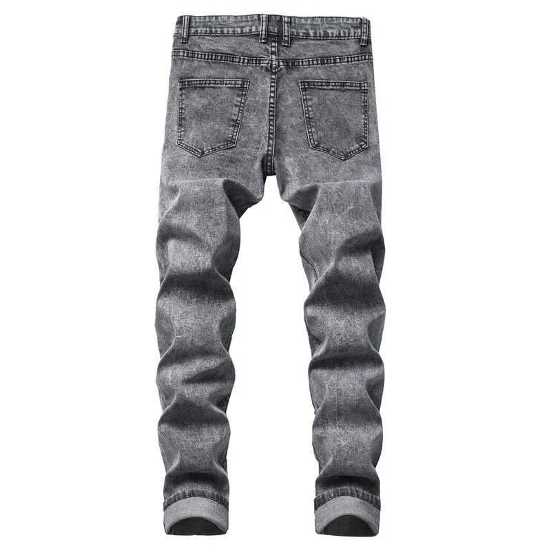 Mid Waisted Jeans Fashionable Slim Fit Men's Jeans Straight Pants