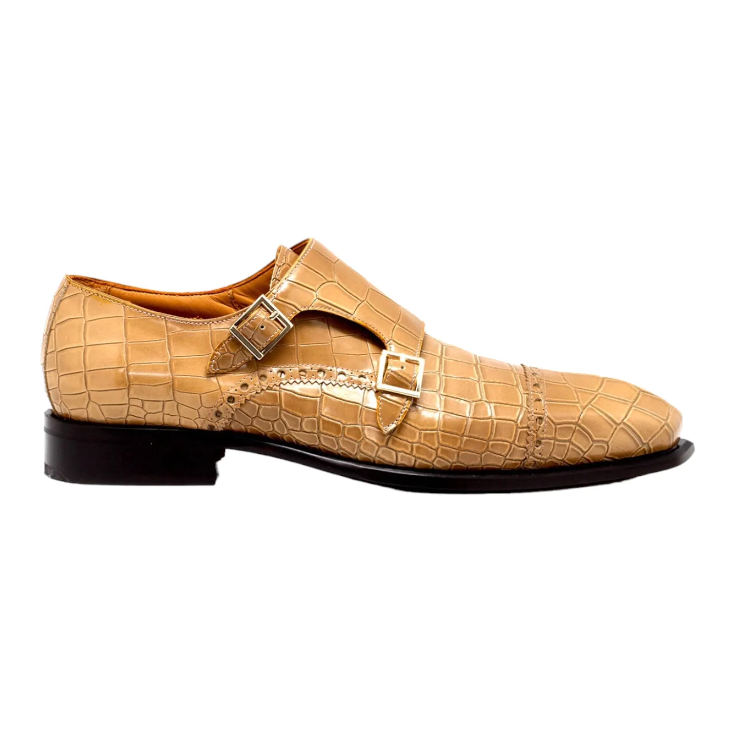 Mister Roni 40418 Men's Shoes Camel Calf-Skin Leather Monk-Straps Loafers (MIS1147)