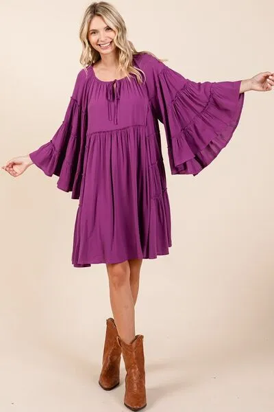 Mittoshop Frill Tie Neck Bell Sleeve Dress