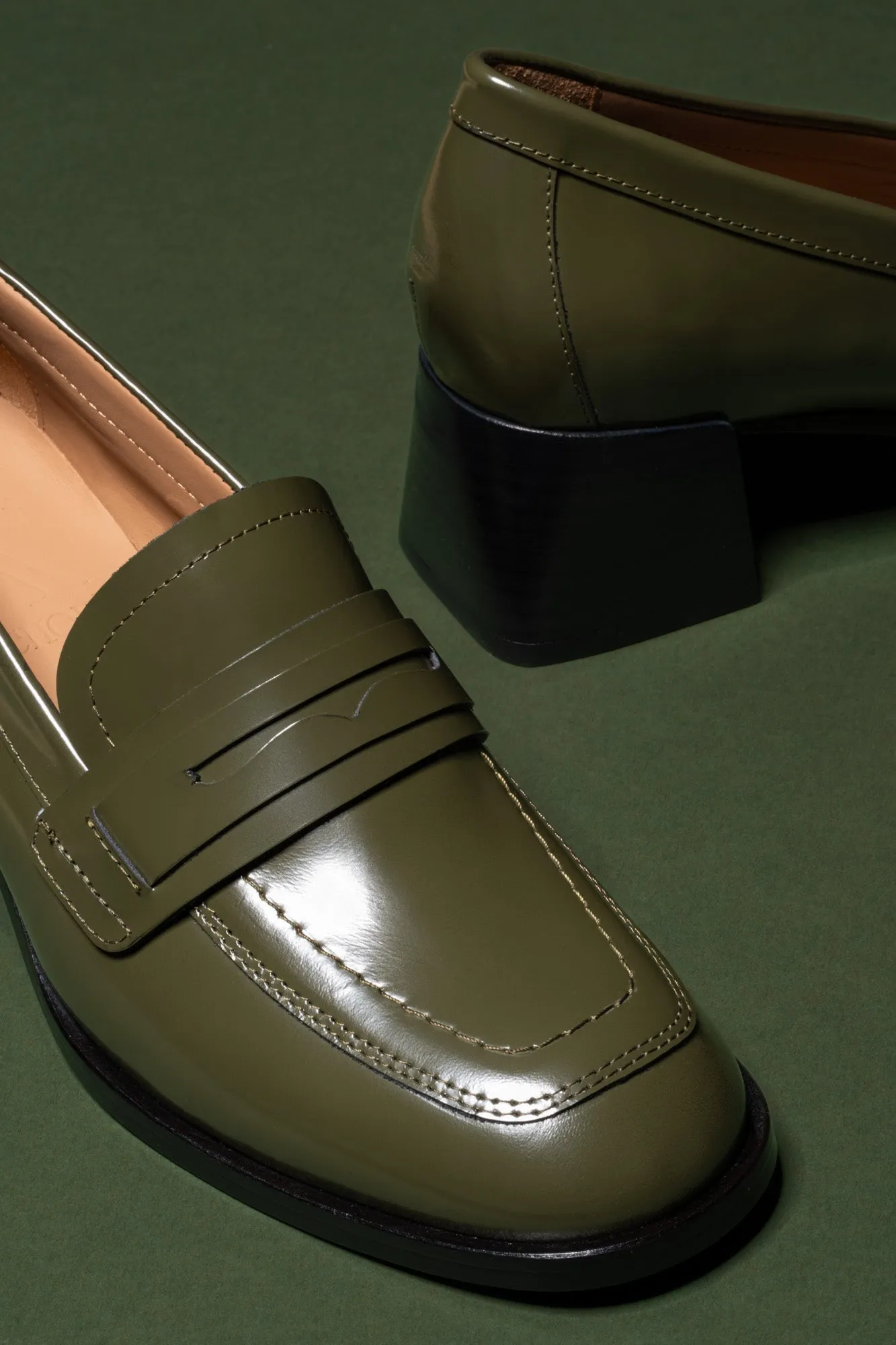 Moss Green Mid-Heel Loafer