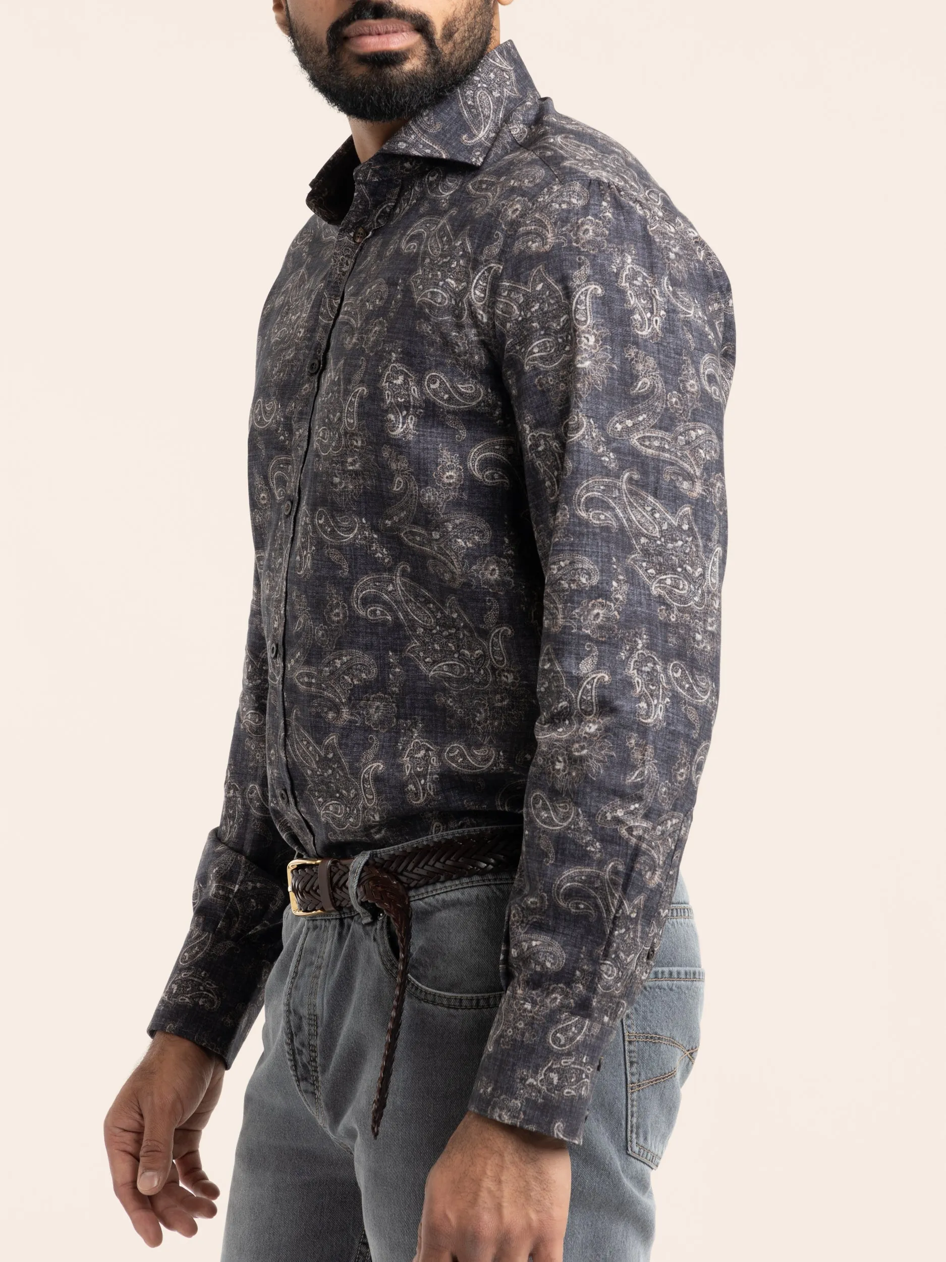 Navy Paisley Cotton Shirt