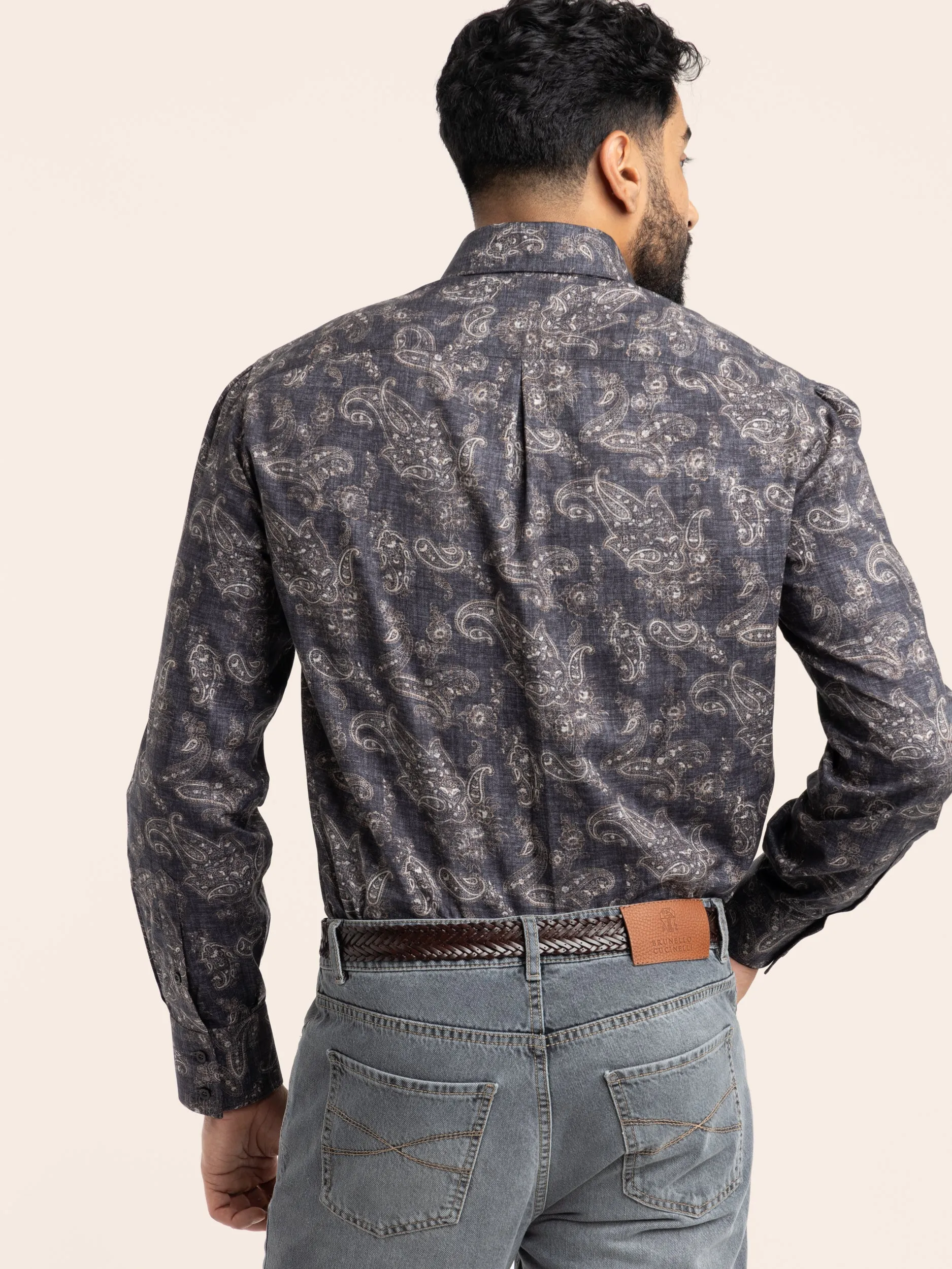 Navy Paisley Cotton Shirt