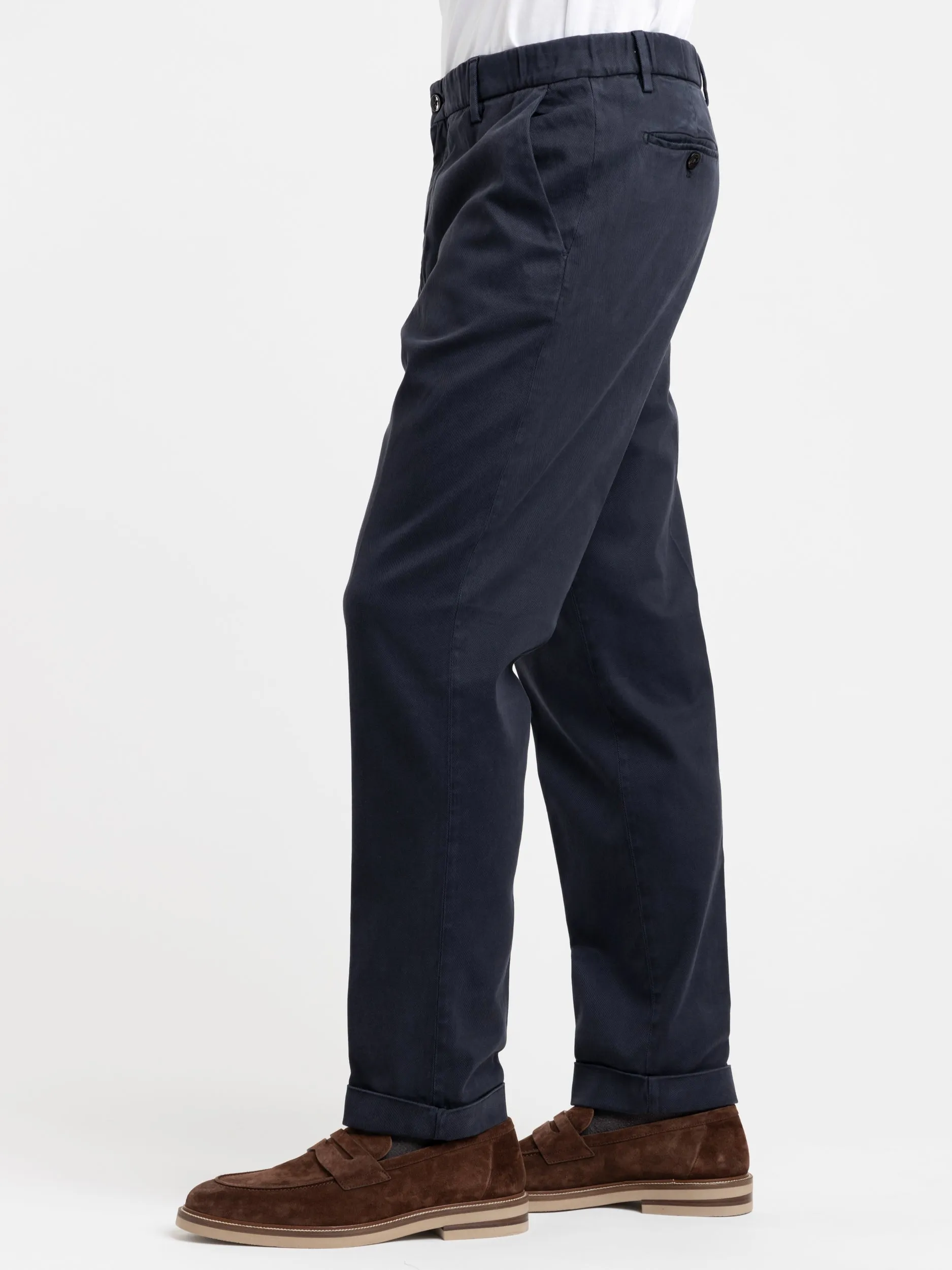 Navy Twill Cotton Blend Chinos