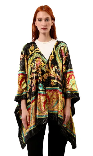 O182857 Black & Gold Patterned Cardigan With Open Neckline