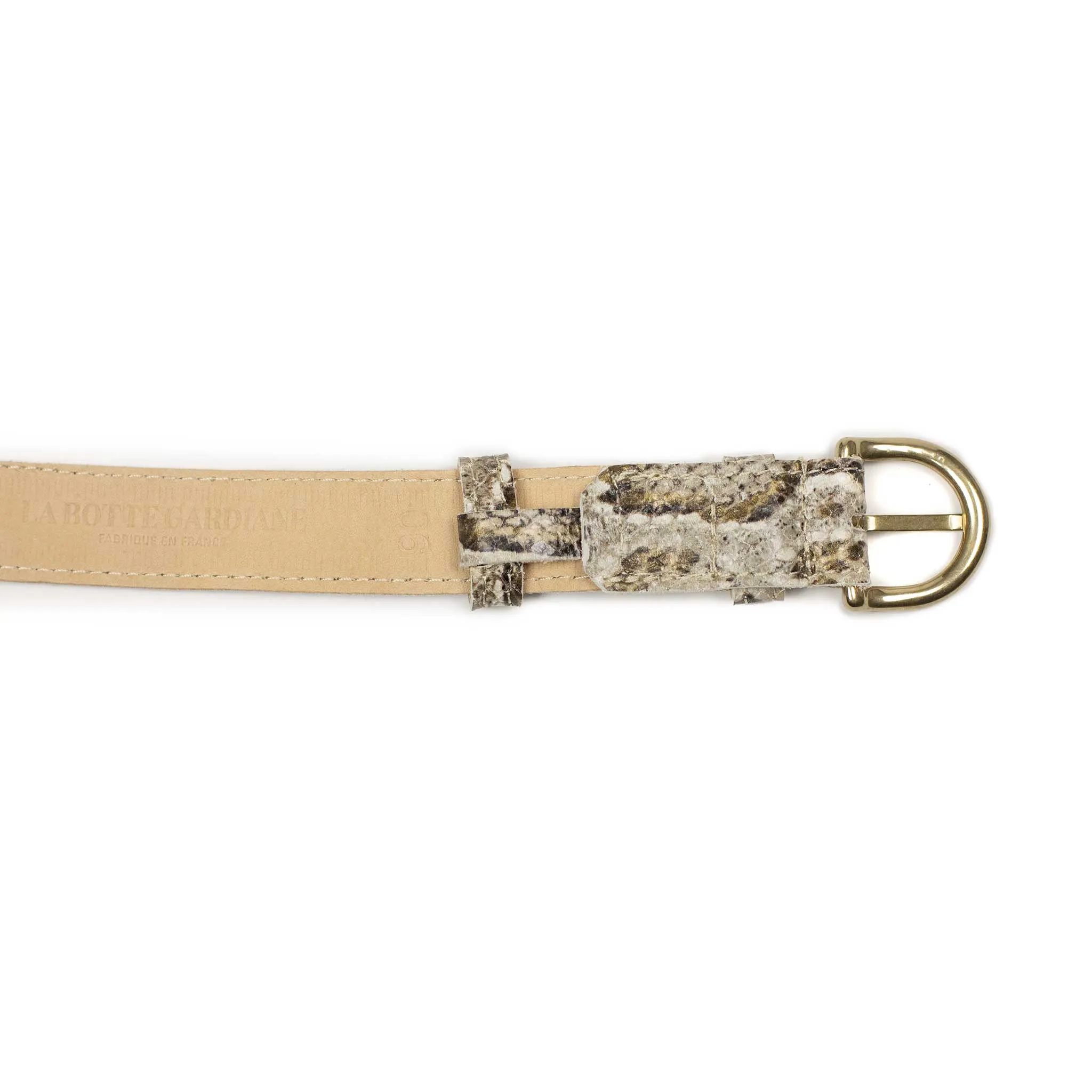 One-inch belt in dune python stamped calf