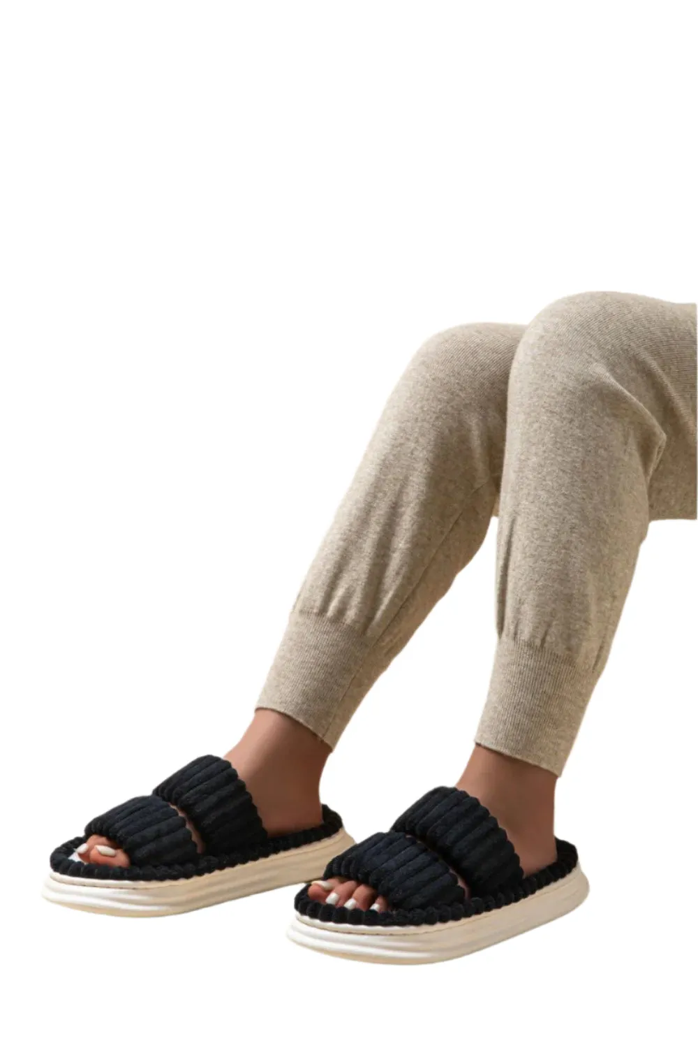 Open Toe Fluff Platform Slippers