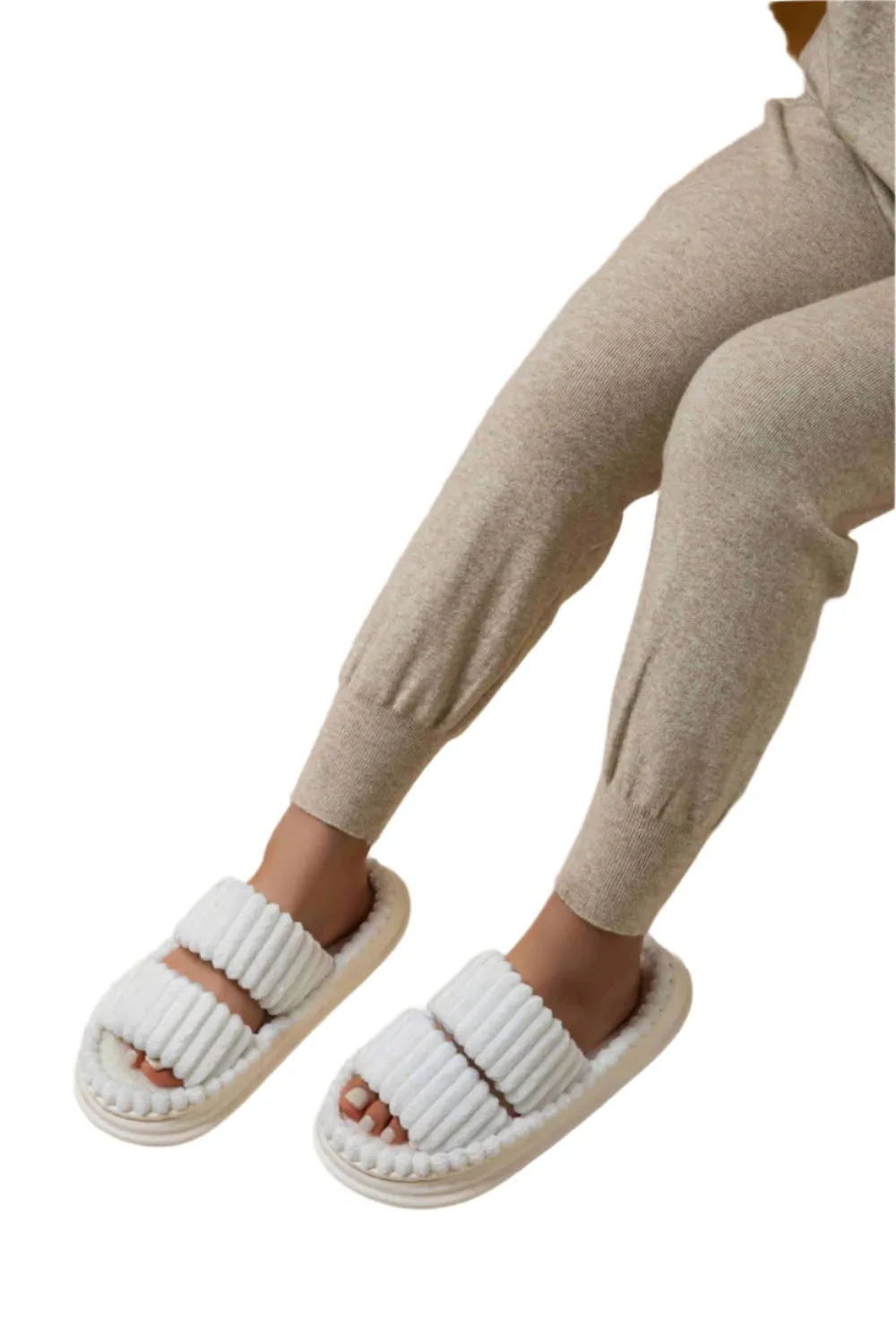 Open Toe Fluff Platform Slippers