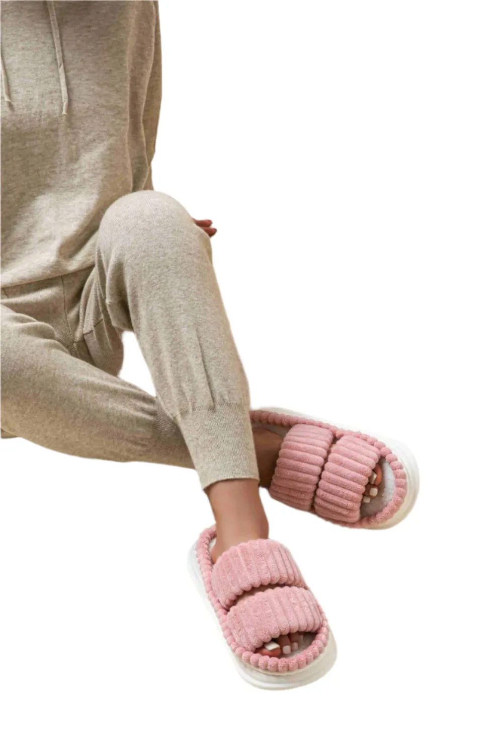 Open Toe Fluff Platform Slippers