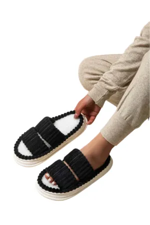 Open Toe Fluff Platform Slippers