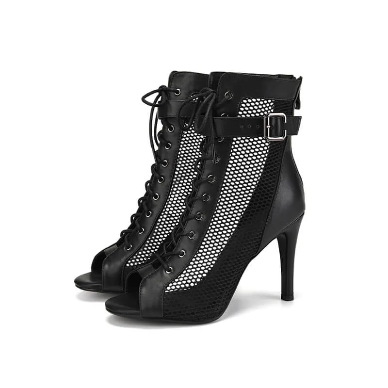 Peep Toe Mesh Pumps Lace Up Buckle Strap High Heel Bootie Sandal Shoes