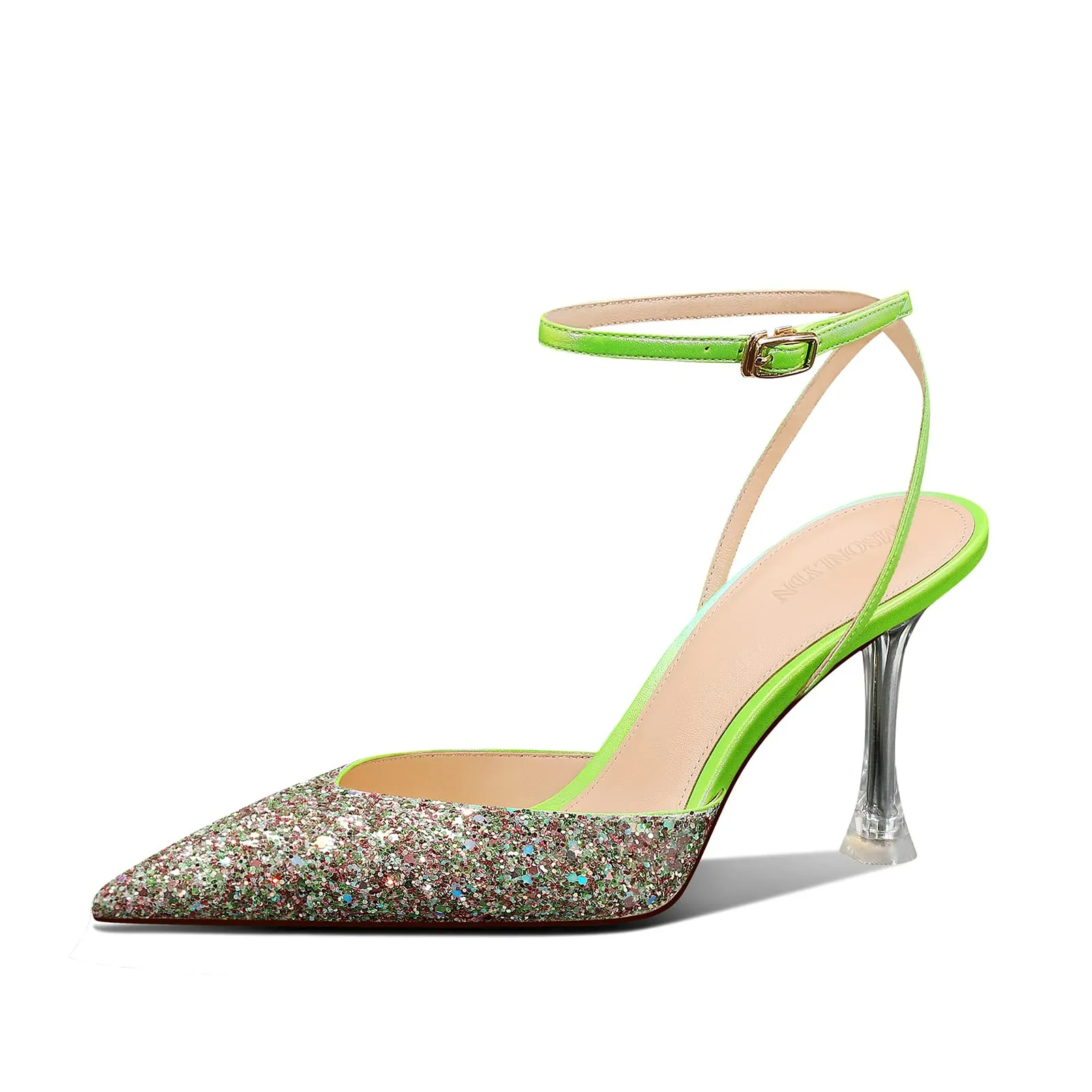 Pointed Toe Sequined Sling Back Heels