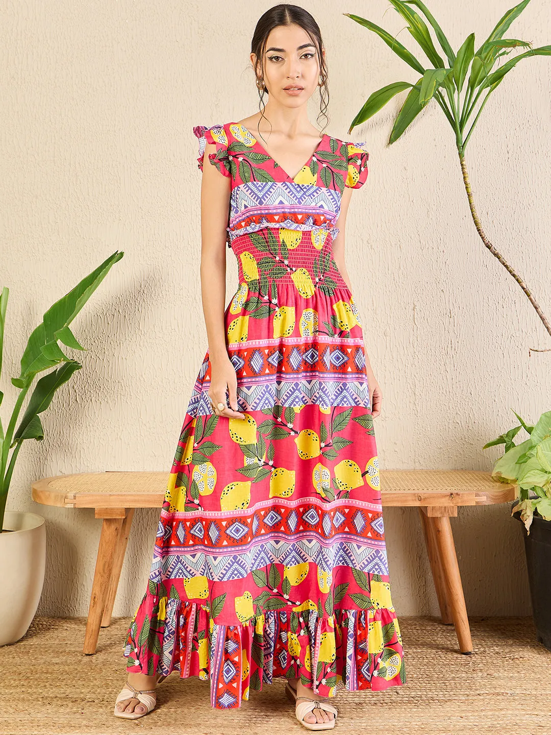 Printed Cotton Tiered Dress