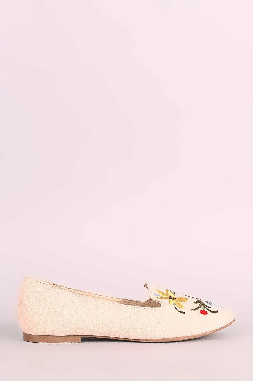 Qupid Embroidered Floral Suede Loafer Flat