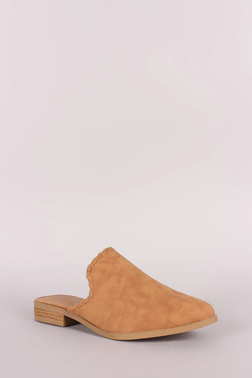 Qupid Nubuck Whipstitched Almond Toe Mule