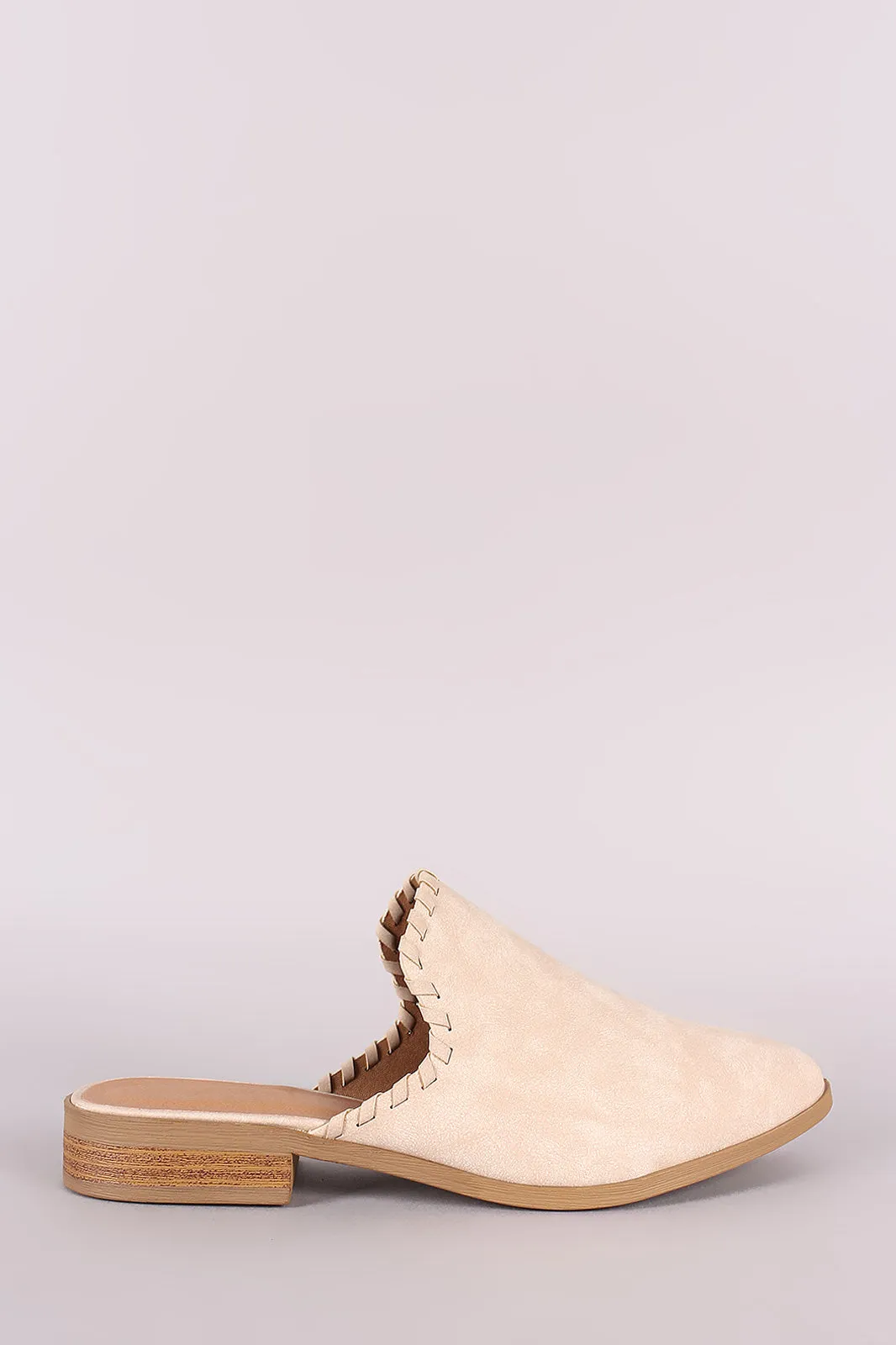 Qupid Nubuck Whipstitched Almond Toe Mule