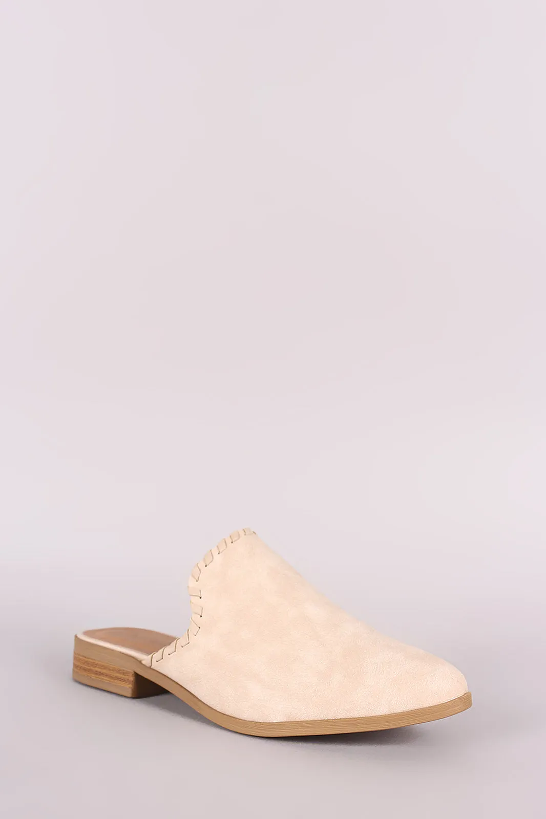 Qupid Nubuck Whipstitched Almond Toe Mule