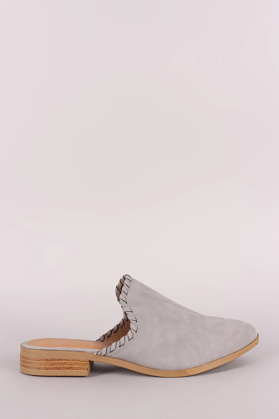 Qupid Nubuck Whipstitched Almond Toe Mule