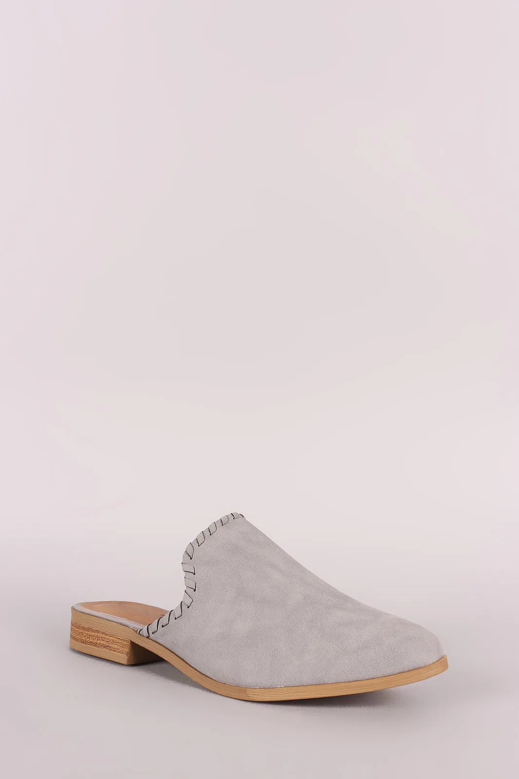 Qupid Nubuck Whipstitched Almond Toe Mule