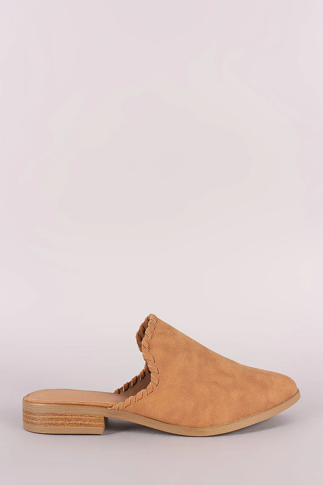 Qupid Nubuck Whipstitched Almond Toe Mule