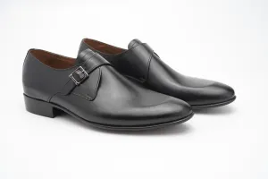 Real handmade Single buckle monk Strap in Black Made of full grain Aniline leather