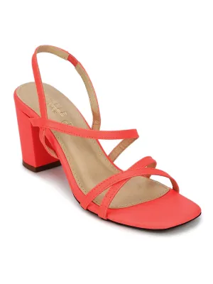 Red PU Crossover Strap Block Heel Sandals