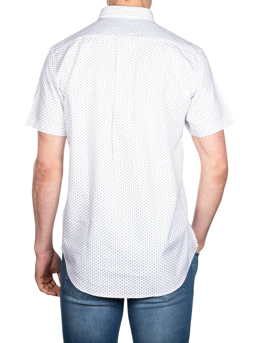 Regular Fit Oxford Micro Print Short Sleeve Button-down White