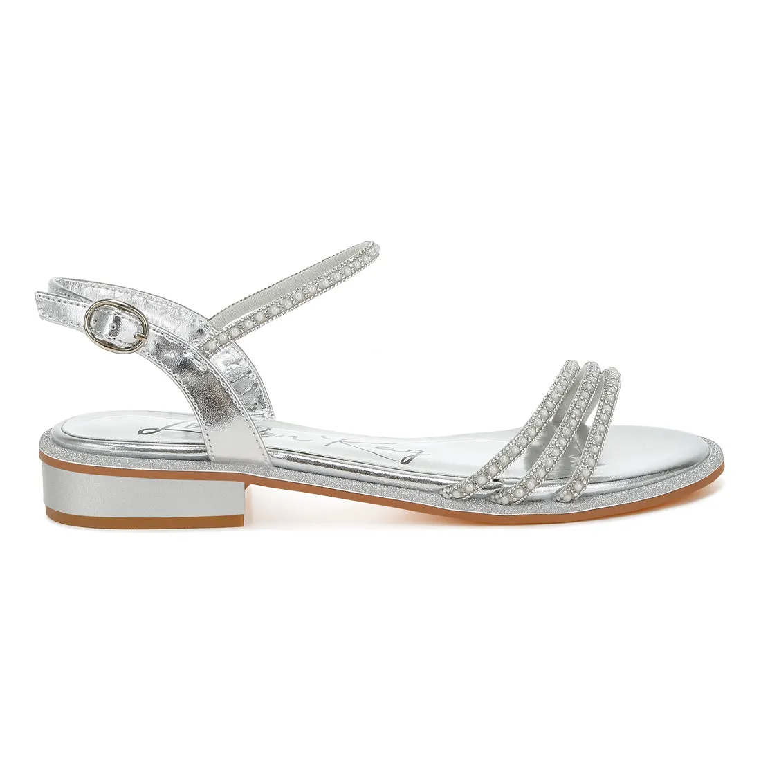 Rhinestone Pearl Detail Flat Sandals