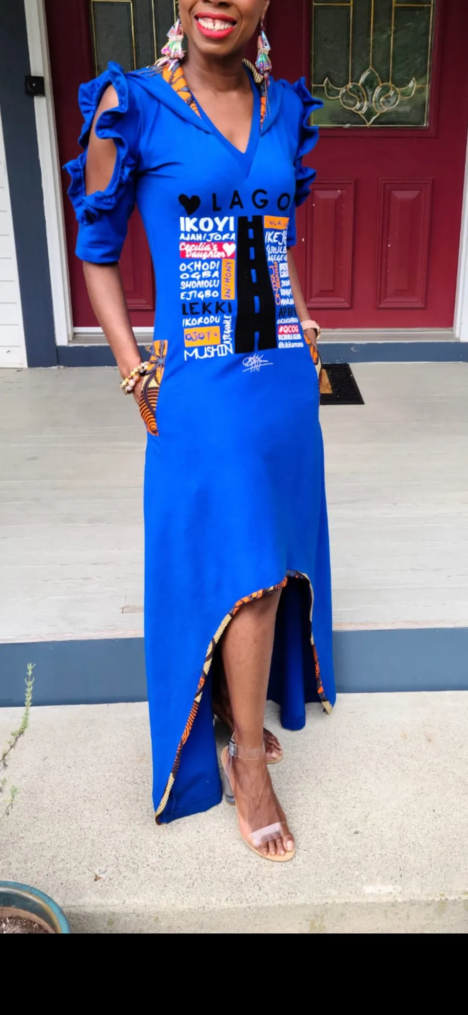 Royal Blue Hi Low VELVET APPLIQUE LUV LAGOS HOODED MAXI