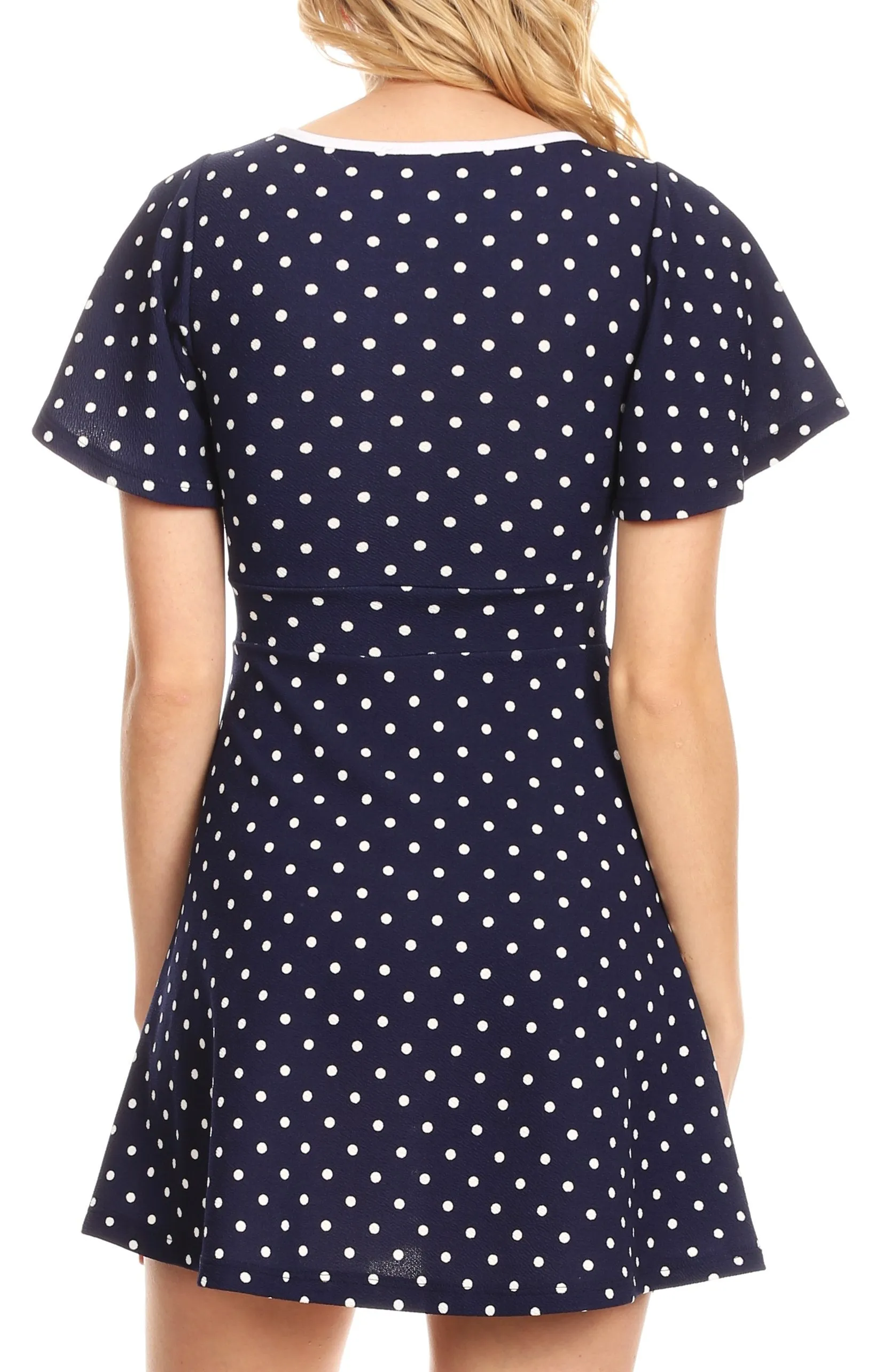 Sakkas Dalila Womens Casual Polka Dot V neck Dress Shift swing Short Mini Party