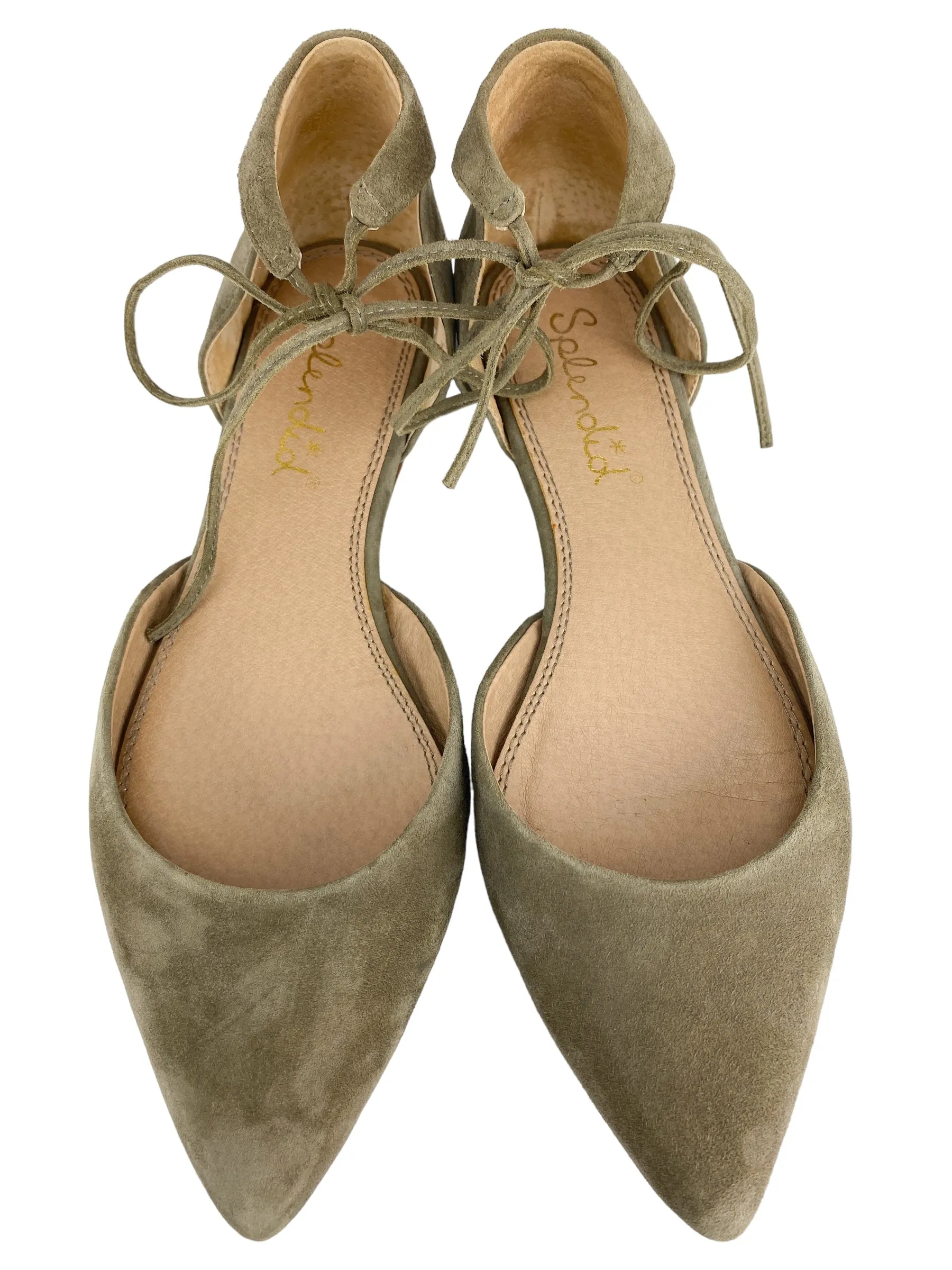 Splendid Women's d'Orsay Ankle Tie Suede Flats Taupe Size 8.5