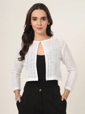 Style Quotient Women White Solid Lace Shrug