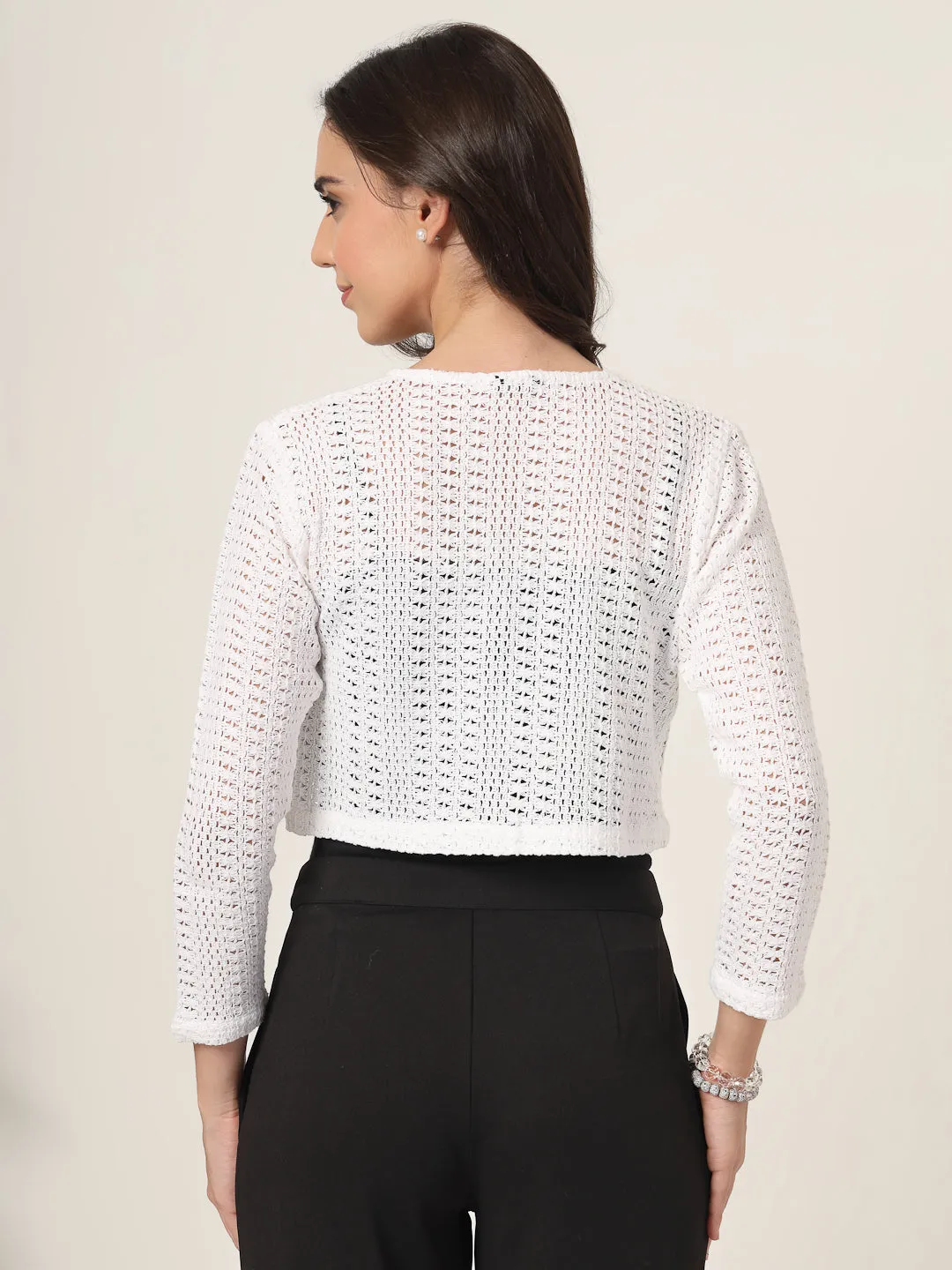 Style Quotient Women White Solid Lace Shrug