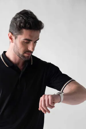 Tencel Stretch Polo in Jet Black