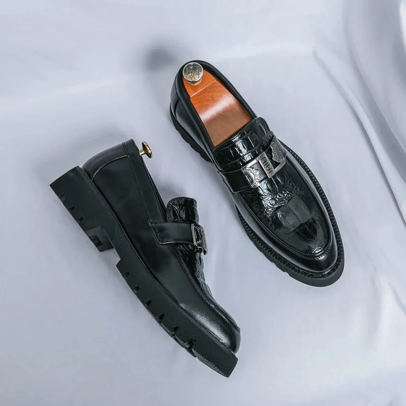 Thick-Soled Metal Appliques Loafers