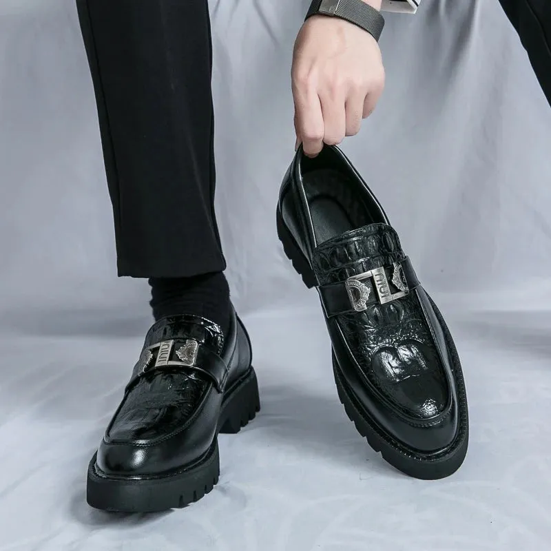 Thick-Soled Metal Appliques Loafers