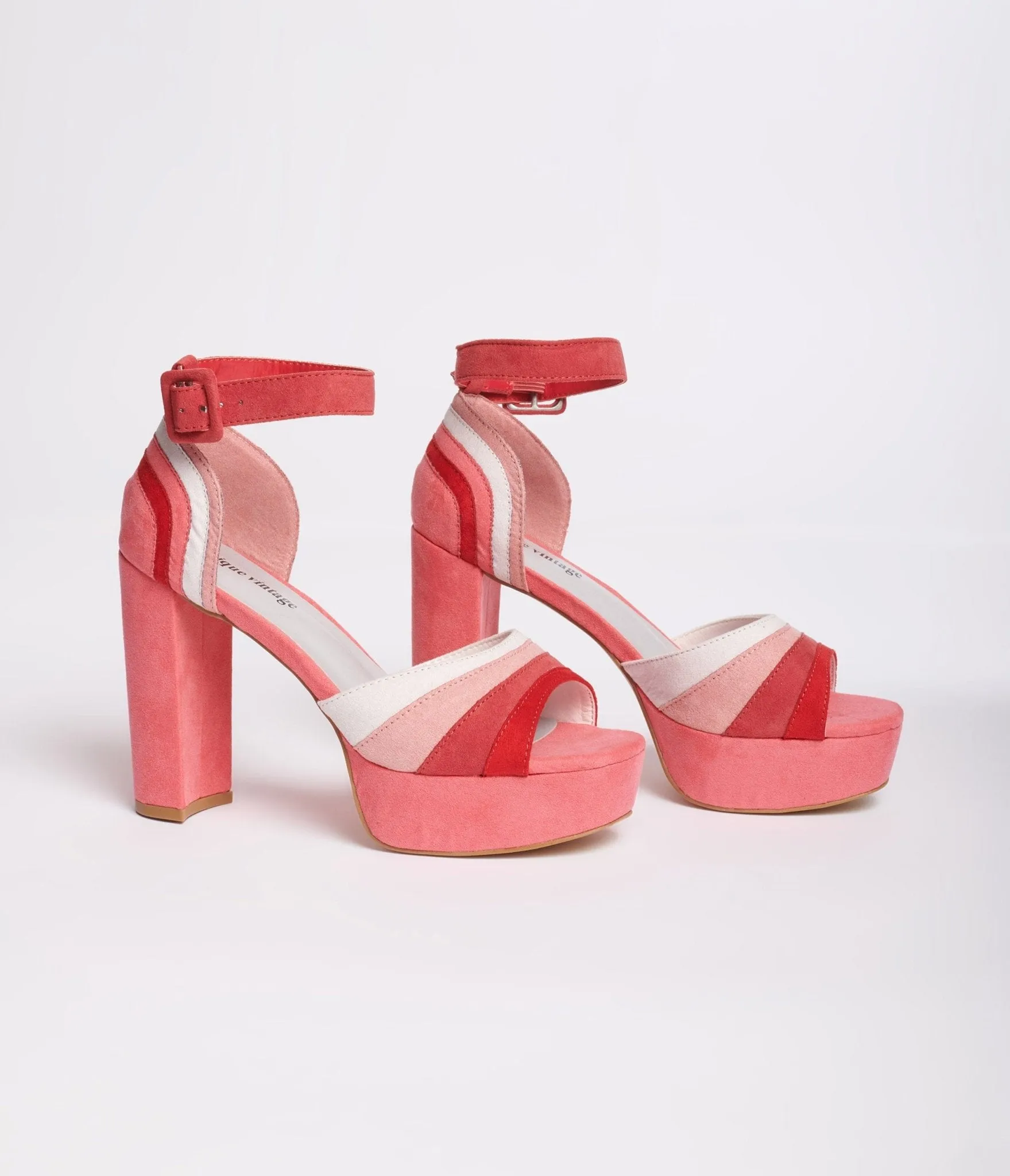 Unique Vintage Pink Suede Peep Toe Platform Heels